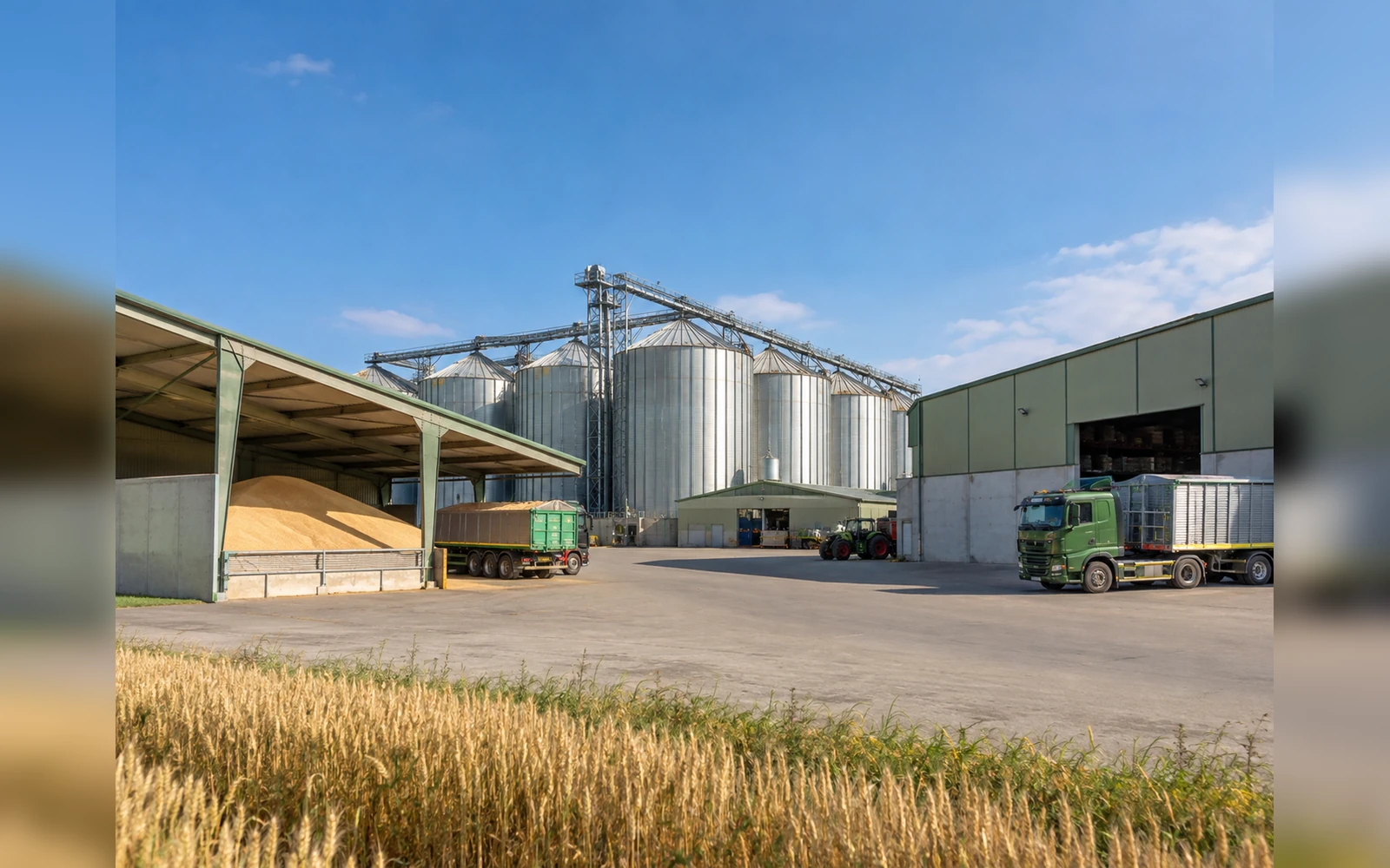Landwirtschaftlicher Betriebsstandort mit Silos als reales Unternehmens- und Immobilienprojekt